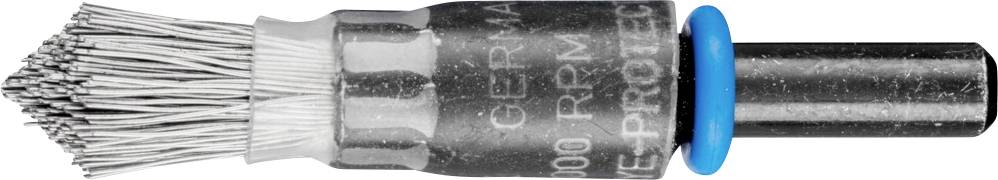 Eine Metallbürste mit schmalem, rundem Kopf und langen Drahtborsten, geeignet für präzise Reinigungs- oder Schleifarbeiten.