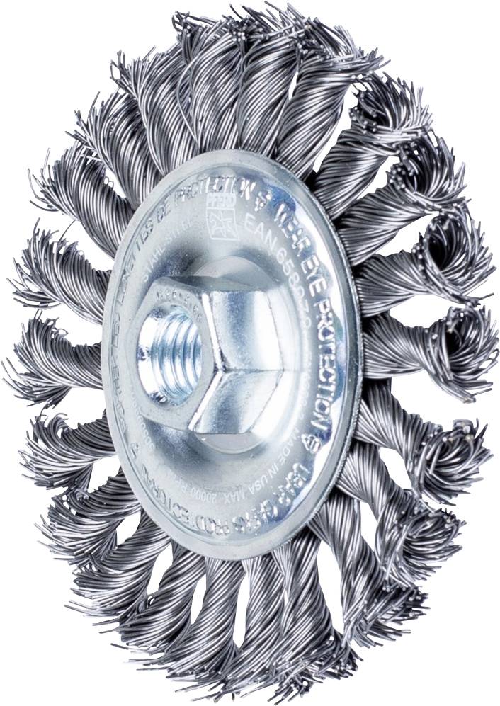 Runde Drahtbürste mit Metallborsten, geeignet für Metallbearbeitung und Rostentfernung.