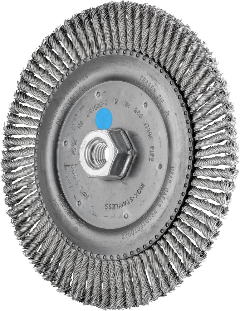 Drahtbürstenaufsatz für Elektrowerkzeuge, rund und flach, zur Metallbearbeitung. Hauptsächliche Anwendung: Rostentfernung.