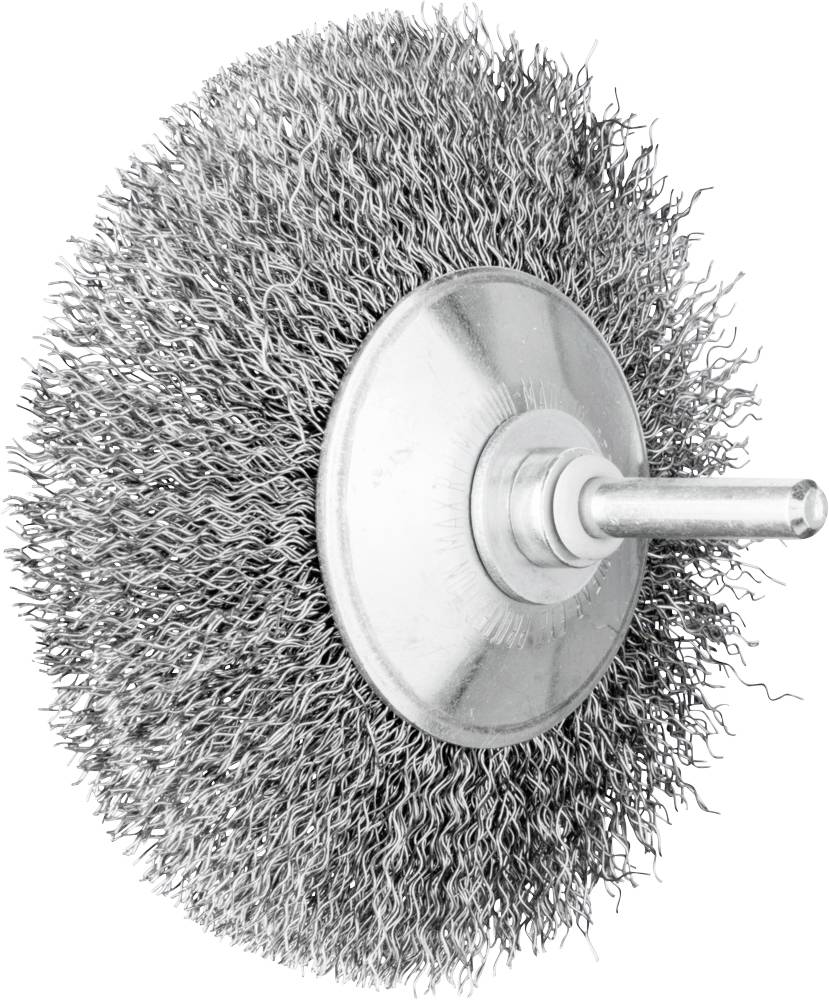 Metall-Drahtbürste mit rotierbarem Schaft, geeignet für die Reinigung von Oberflächen und das Entfernen von Rost.