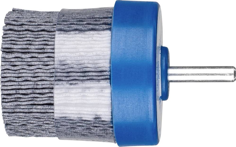 Rundbürste mit blauen Kunststoff-Abdeckung und Metallstift, geeignet für Werkzeuge und industrielle Anwendungen.