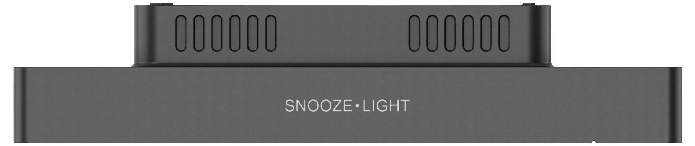 Digitaler Wecker mit rechteckigem Knopf auf der Oberseite. Aufschrift: 'SNOOZE - LIGHT' zeigt die Funktion zum Schlummern und Beleuchten an.