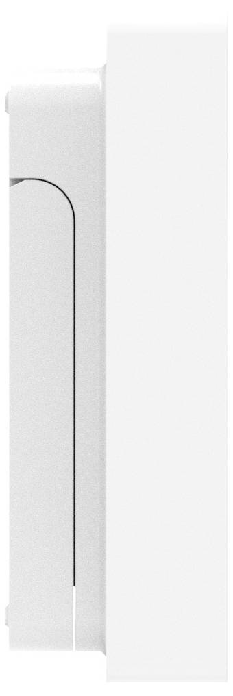 Weißes, vertikales Design-Element mit minimalistischem Schnitt auf der linken Seite; möglicher Bestandteil eines modernen Möbelstücks.