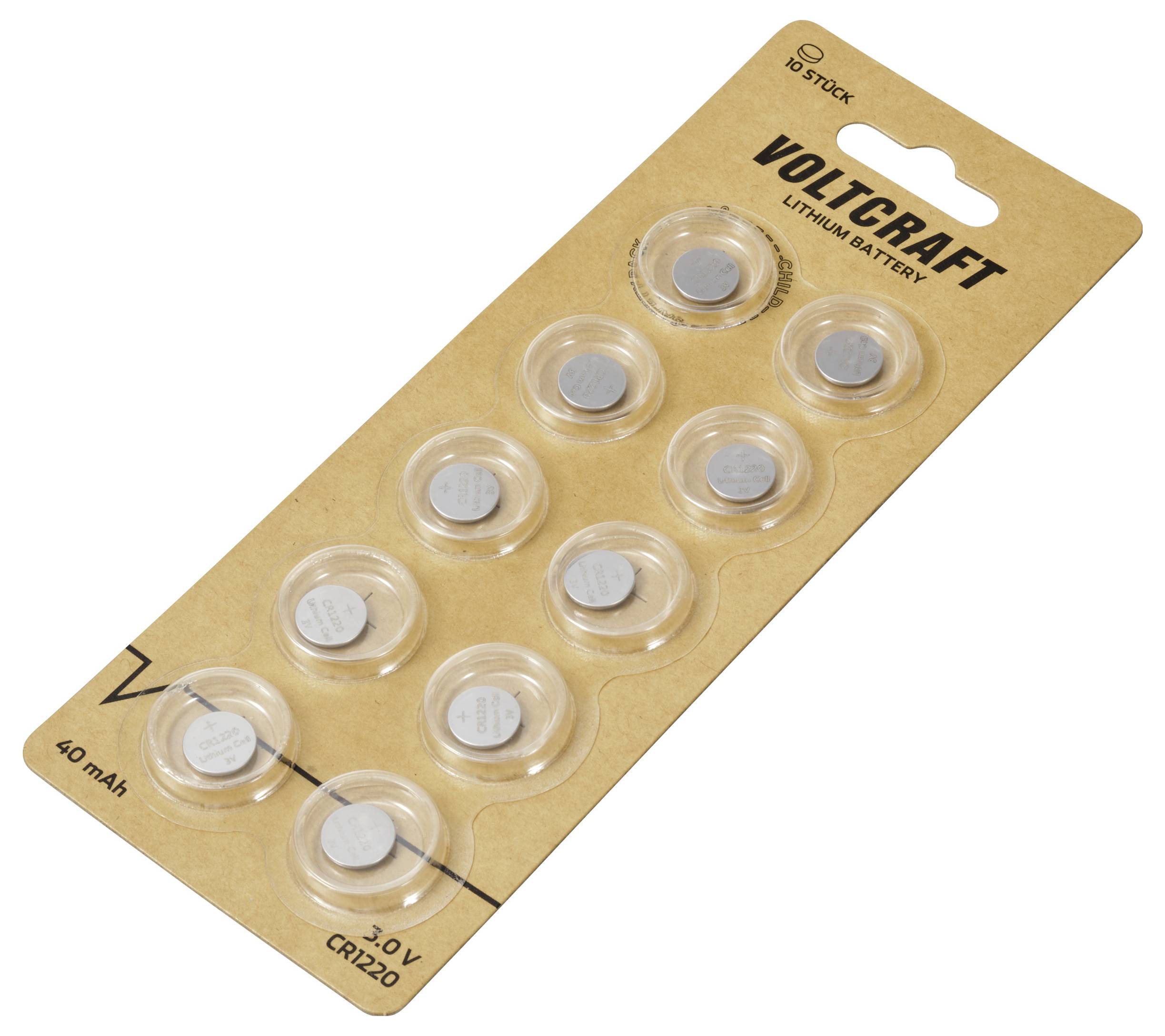 VOLTCRAFT Knopfzelle CR 1220 3 V 10 St. 40 mAh Lithium VC-12209090