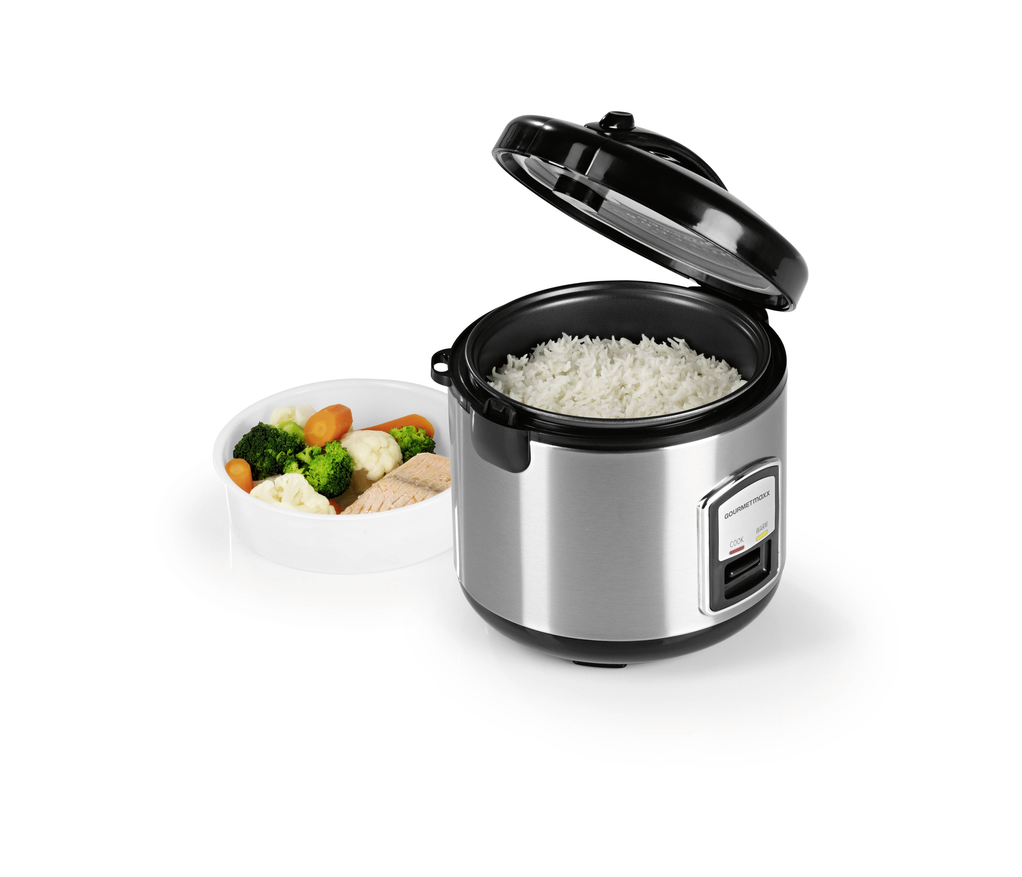 GourmetMaxx 14655 Reiskocher Silber mit Dampfgarfunktion