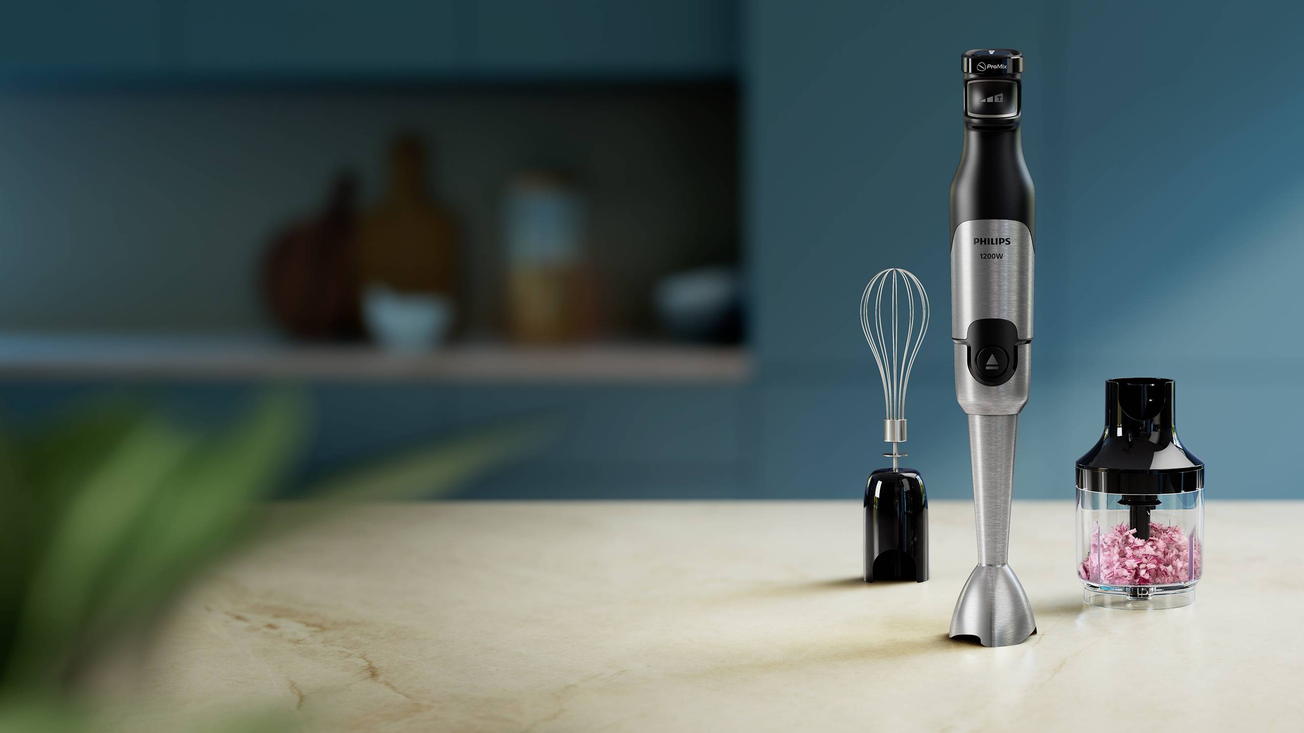 Philips Home HR2683/00 Stabmixer 1200W Mixstab für Suppen, Schneebesenaufsatz, mit Messbecher, mit Zerkleinereraufsatz