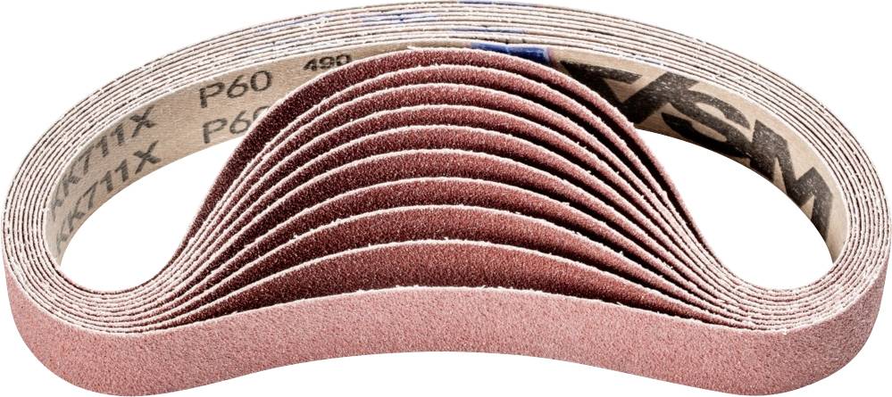 Ein Stapel Schleifbänder in gebogener Form, Körnung P60, geeignet für Schleifarbeiten auf verschiedenen Oberflächen.