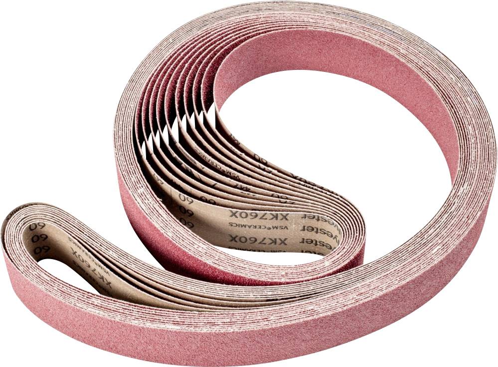 Ein aufgerolltes Schleifband mit roter Oberfläche, geeignet für Holzbearbeitung, zeigt die körnige Struktur zur Verbesserung der Schleifwirkung.