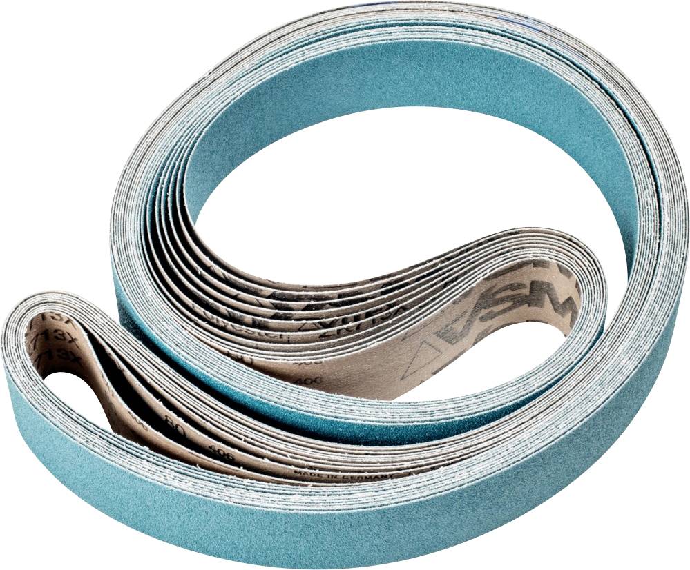 Ein zusammengerolltes blaues Schleifband mit einem braunen Innenfutter, das in einer Schneckenform präsentiert wird.