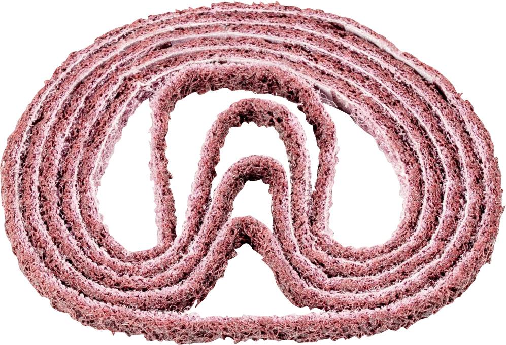 Ein rosafarbener Pfeifenreiniger ist mehrfach zu einer Schleifenform gelegt und bildet eine kompakte, gewundene Struktur auf weißem Hintergrund.