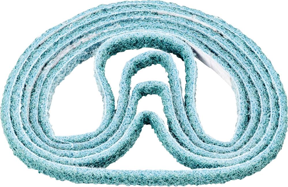 Ein blauer, ineinandergeschlungener Reinigungsschwamm in Form eines ungleichmäßigen Ovals. Ideal zum effizienten Schrubben.