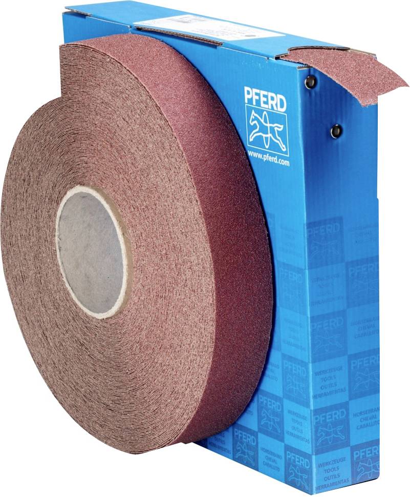 Rolle mit Schleifband in rotbrauner Farbe, verpackt in blauer Schachtel mit Pferd-Logo auf der Vorderseite.