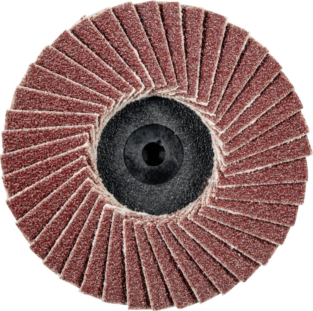 Rutschfester Schleifaufsatz mit radial angeordneten Schleifblättern, meist für Winkelschleifer verwendet. Ideal für Metallbearbeitung.