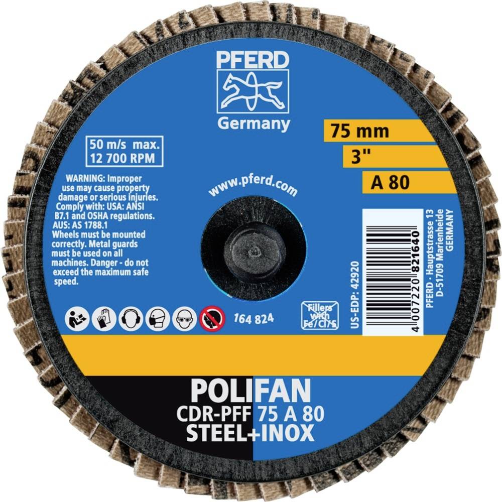 PFERD 47202091 CDR PFF 75A 80 Fächerschleifscheibe Durchmesser 75mm Bronze, Titan, Titanlegierung, Kupfer, Messing, Edelstahl