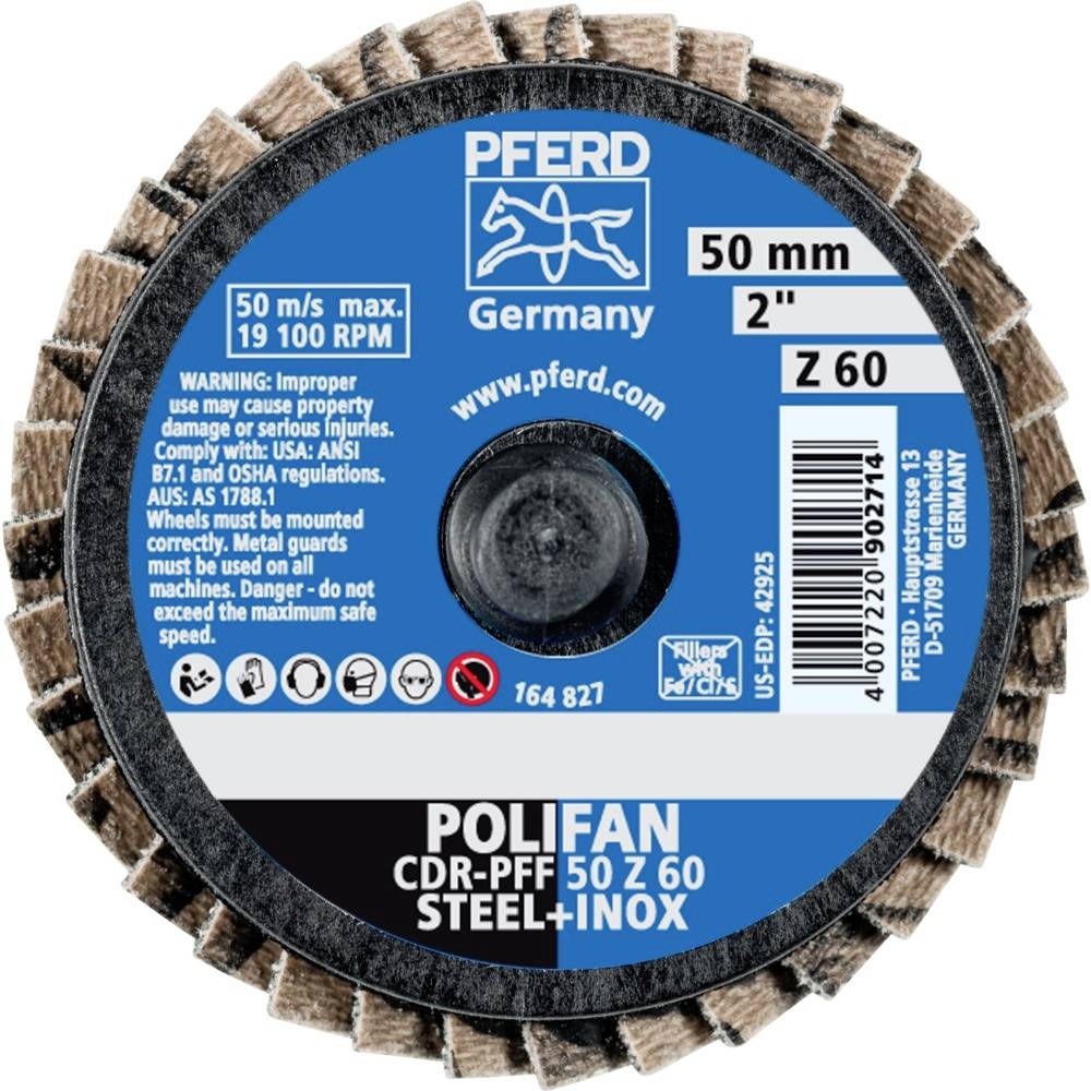 PFERD 47202126 CDR PFF 50 Z 60 Fächerschleifscheibe Durchmesser 50mm Kobaltbasislegierung, Bronze, Titan, Kupfer, Messing