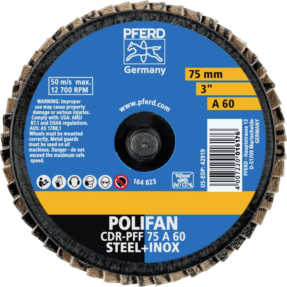 PFERD 47202531 CDR PFF 75A 60 Fächerschleifscheibe Durchmesser 75mm Bronze, Titan, Titanlegierung, Kupfer, Messing, Edelstahl