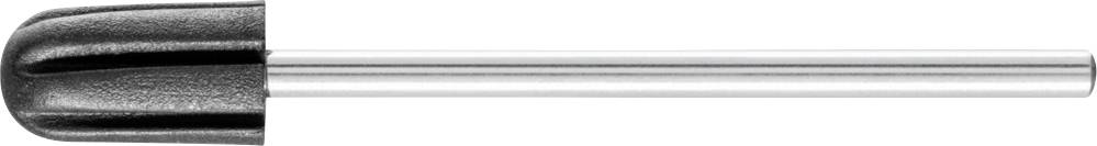 Ein Wetzstahl mit einem schwarzen Griff und einer langen Metallstange, verwendet zum Schärfen von Messerklingen.