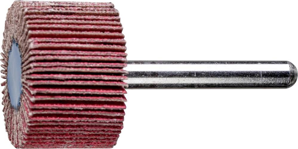 Schleifwalze mit rotem Schleifpapier und Metallstiel; Werkzeug zur Oberflächenbearbeitung.