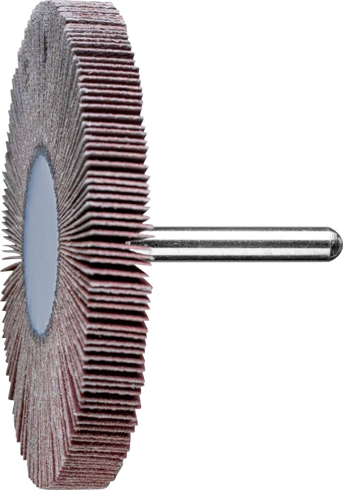 Schleifmop mit Metallschaft, bestehend aus mehreren Schleifscheiben in Fächerform zur Oberflächenbearbeitung.