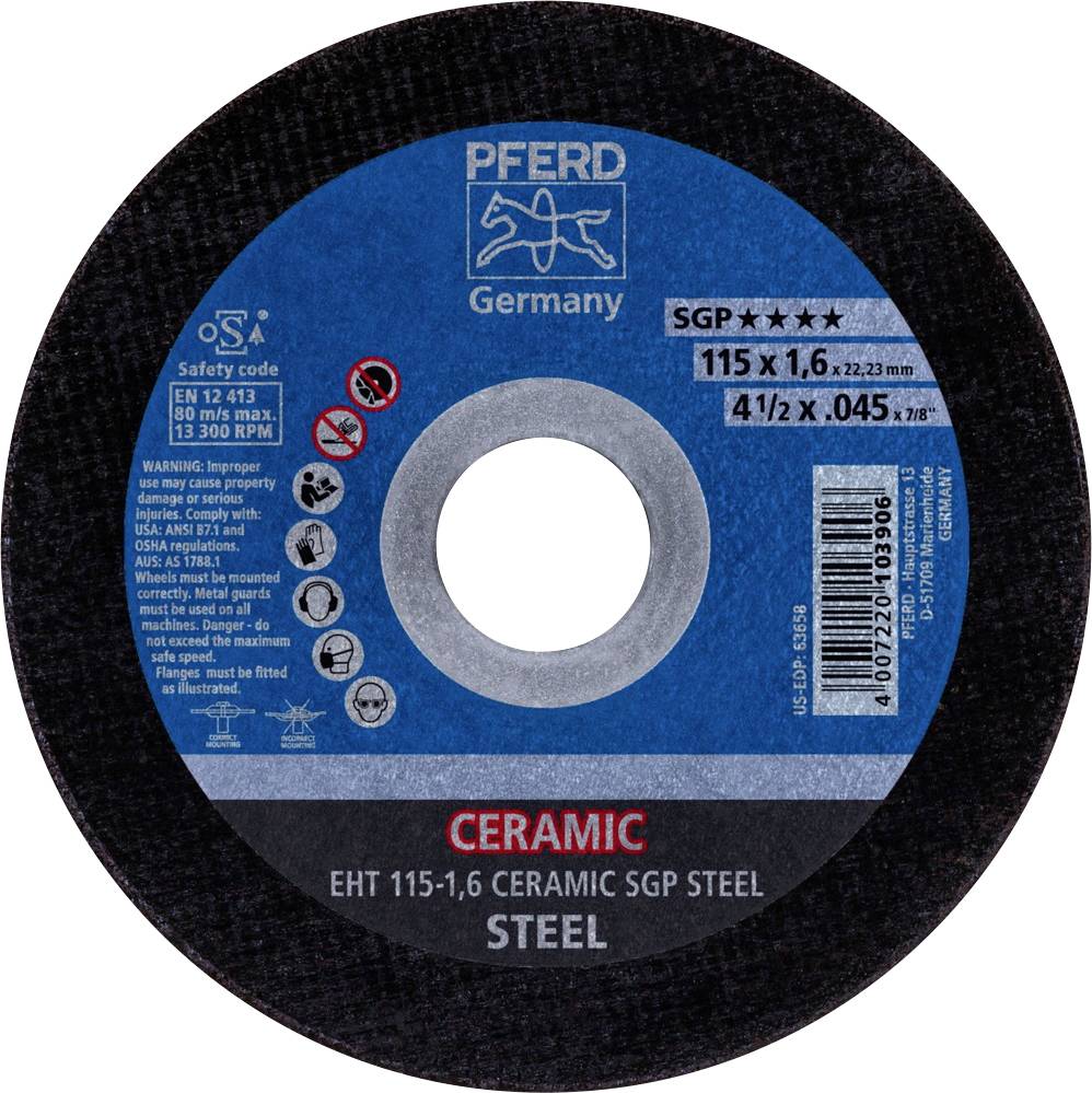 PFERD TOOLS EHT 115-1,6 CERAMIC SGP STEEL 61301516 Trennscheibe gerade 115mm 25 St. Stahl