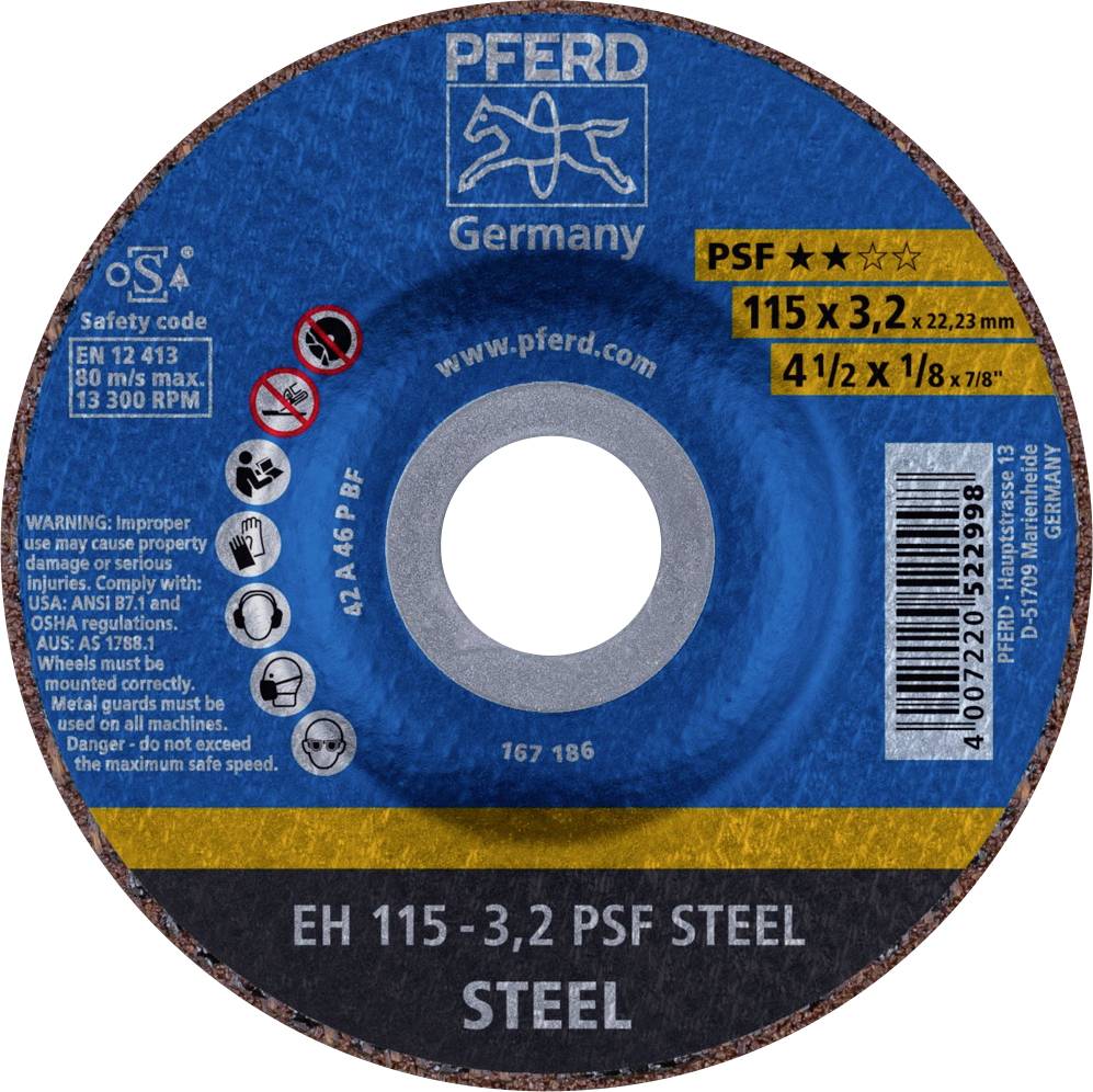 PFERD TOOLS EH 115-3,2 PSF STEEL 61740126 Trennscheibe gekröpft 115mm 25 St. Stahl