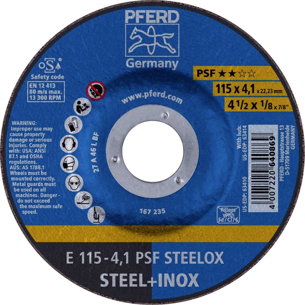 PFERD 62011531 E 115-4,1 PSF STEELOX Schruppscheibe gekröpft Durchmesser 115 mm Bohrungs-Ø 22.23 mm