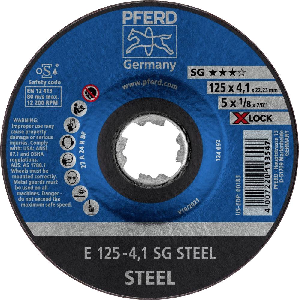 PFERD 62211125 E 125-4,1 SG STEEL/X-LOCK Schruppscheibe gekröpft 125 mm 22.23 mm 10 St.