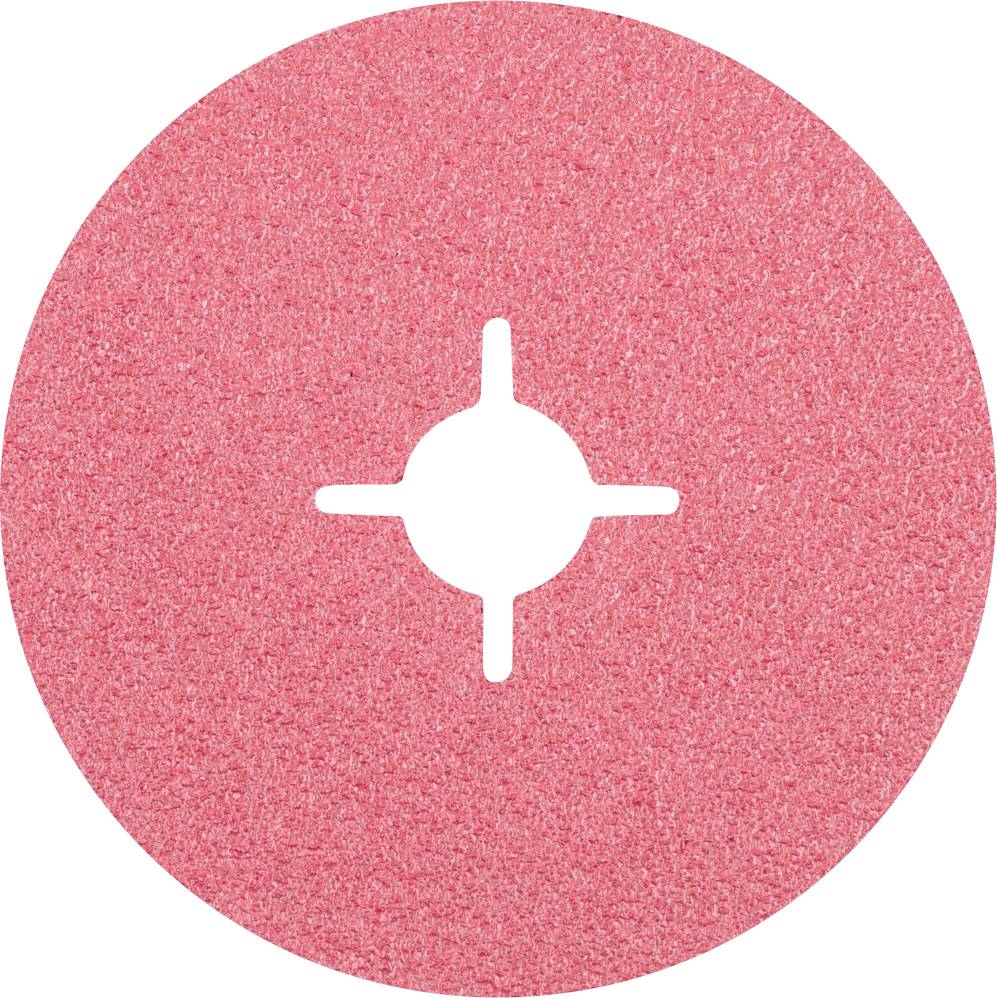 Rotes Schleifpad in ovaler Form mit einem zentralen Kreuzschlitz.