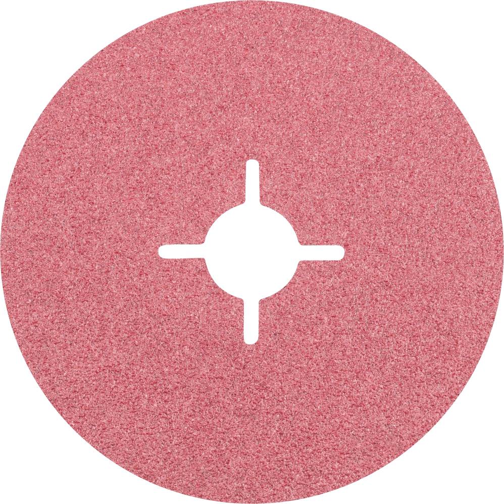 Ein runder, roter Schleifpad mit zentralem Kreuzschlitz zur Montage auf einer Schleifmaschine. Geeignet für Bodenreinigung und Polieren.