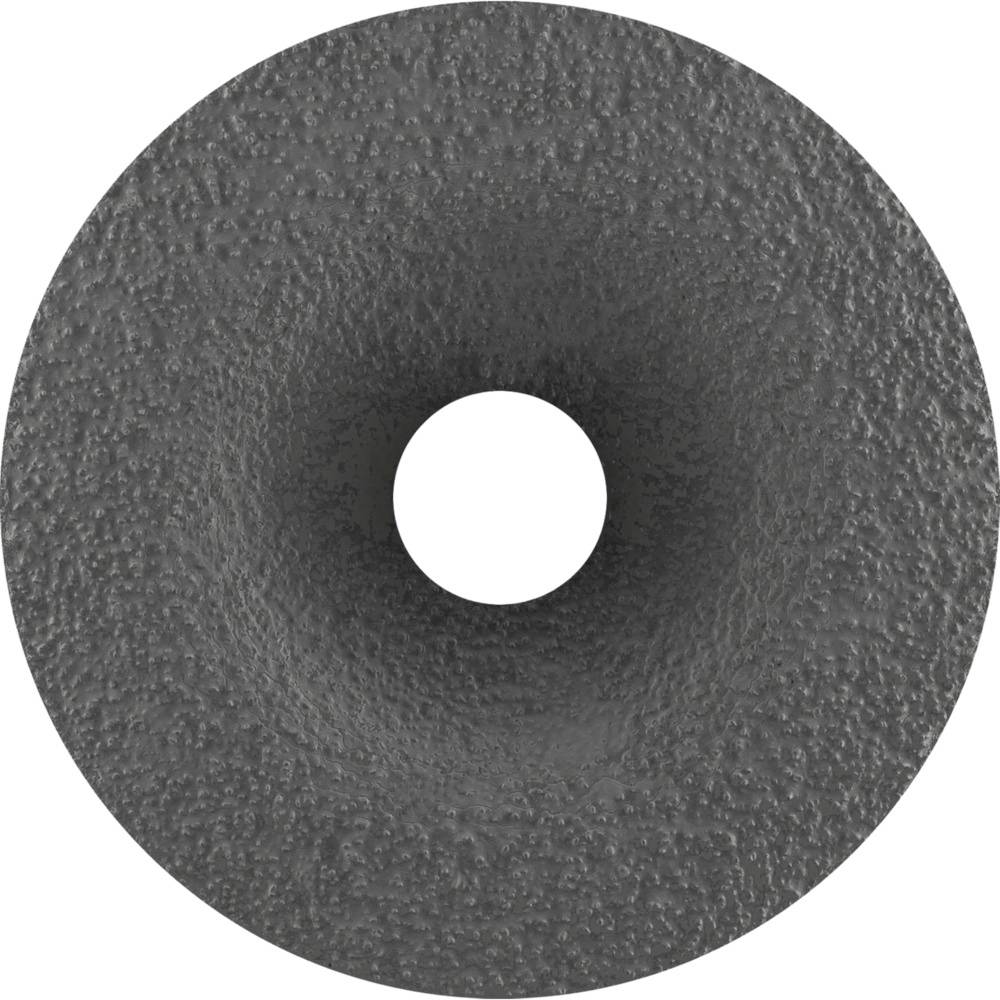 Graue, raue Kreisform mit Loch in der Mitte, ähnlich einem Donut, auf neutralem Hintergrund.