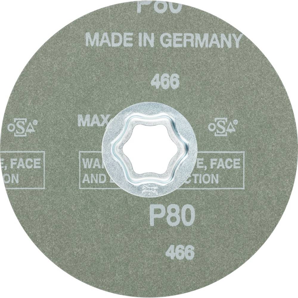Runder Schleifaufsatz mit P80-Körnung, 'Made in Germany', 'MAX' und OSA-Logo. Zentrum mit fünfzackiger Metallöffnung.