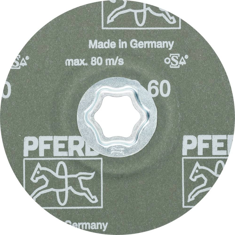 Schleifscheibe mit Aufschrift 'Made in Germany max. 80 m/s', 'PFERD', und andere technische Symbole.