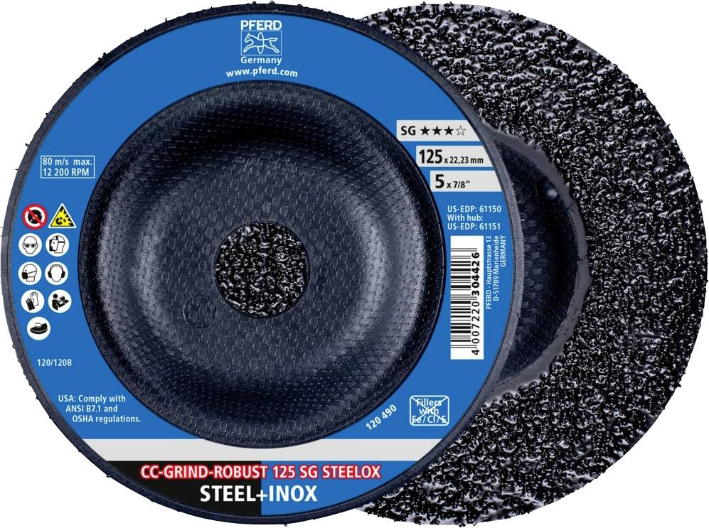 Schleifwerkzeug, markiert mit 'PFERD', 'CC-GRIND-ROBUST 125 SG STEELOX', für Stahl und Inox, Durchmesser 125 mm, max. 12.200 U/min.