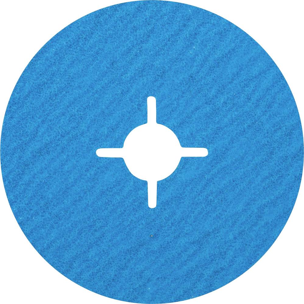 Blauer Schleifscheibenaufsatz mit mittigem Kreuzschlitz zur Befestigung auf Schleifmaschinen.