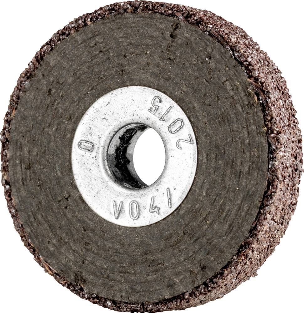 Braune Schleifscheibe mit mittigem Metallloch, rauer Textur, verwendet zum Schleifen und Polieren von Materialien.