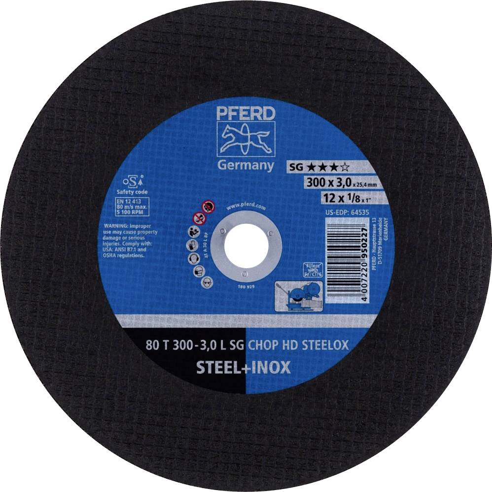 PFERD TOOLS 80 T 300-3,0L SG CHOP HD STEELOX/25,4 66323082 Trennscheibe gerade 300mm 20 St. Edelstahl, Vergütungsstahl, Stahl
