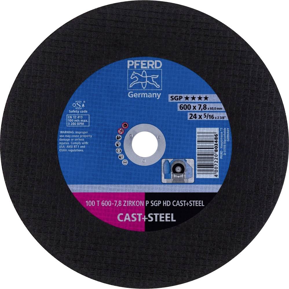 PFERD TOOLS 100 T 600-7,8 ZIRKON P SGP HD CAST+STEEL/60,0 66397708 Trennscheibe gerade 600mm 5 St. Vergütungsstahl, Gusseisen