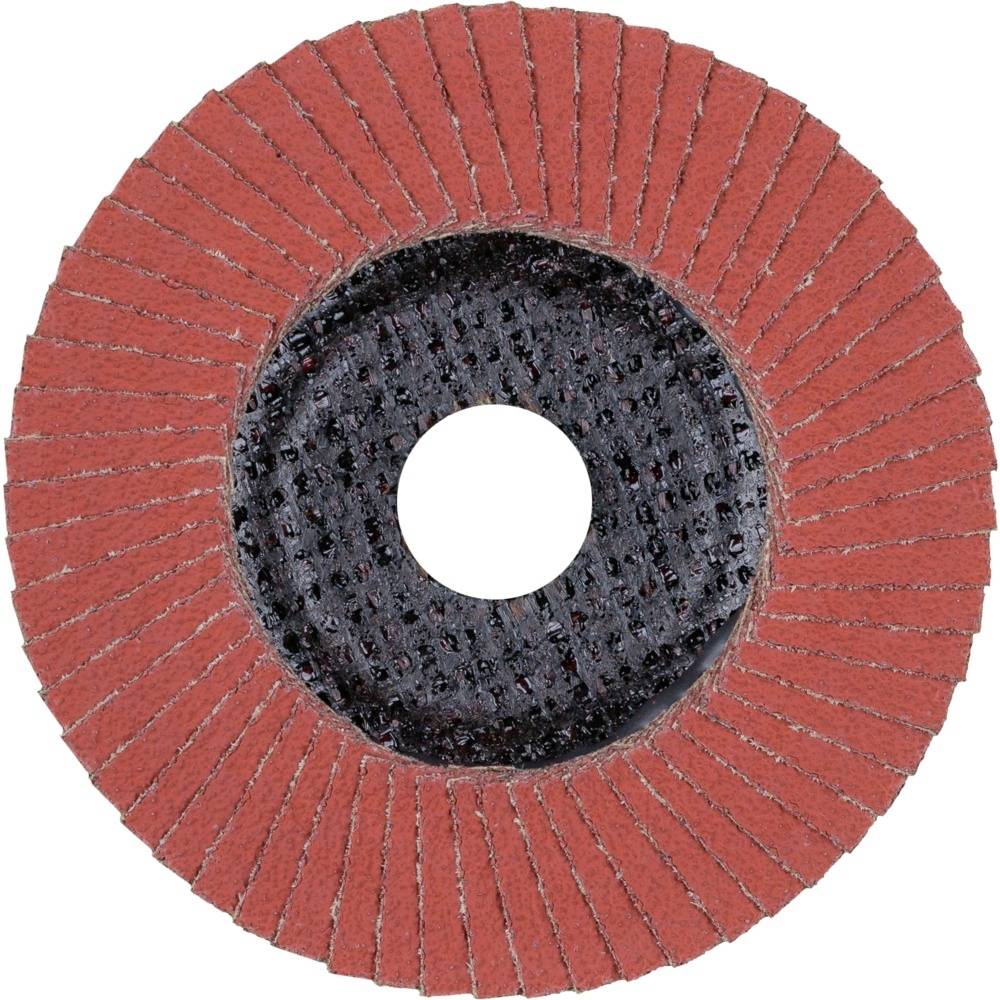 Schleifscheibe mit rotem Schleifmittel, runde Form, mittleres Loch. Wird zum Schleifen von Metall und anderen Materialien verwendet.