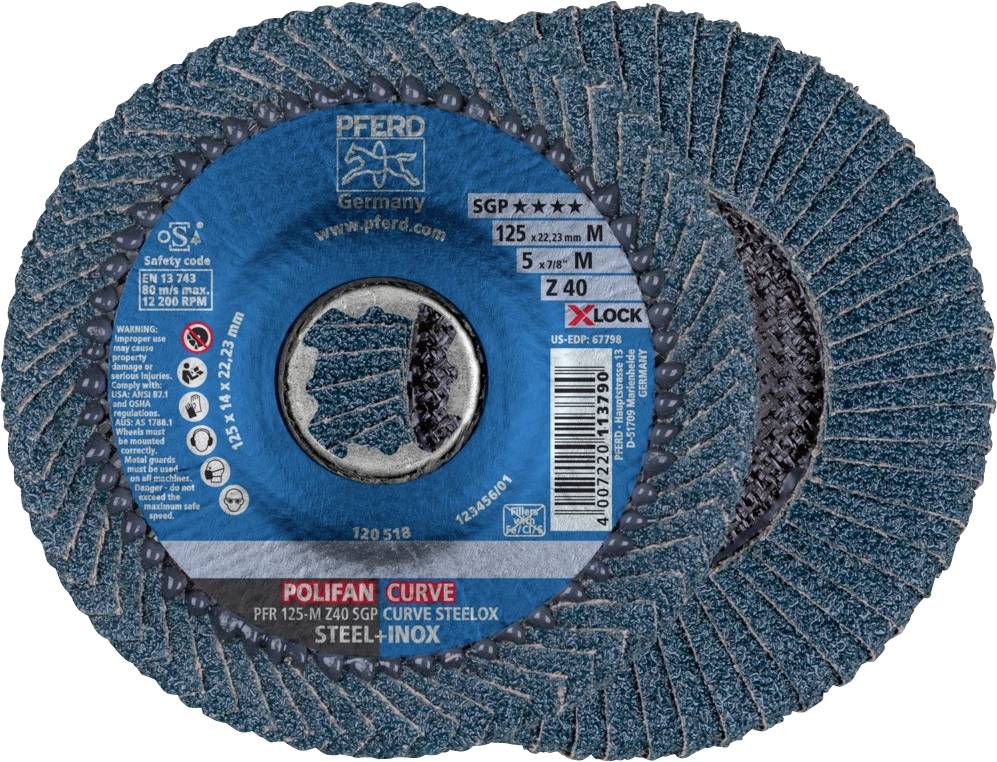 PFERD 67689053 PFR 125-M Z 40 SGP CURVE STEELOX/X-LOCK Fächerschleifscheibe Durchmesser 125 mm Bohr
