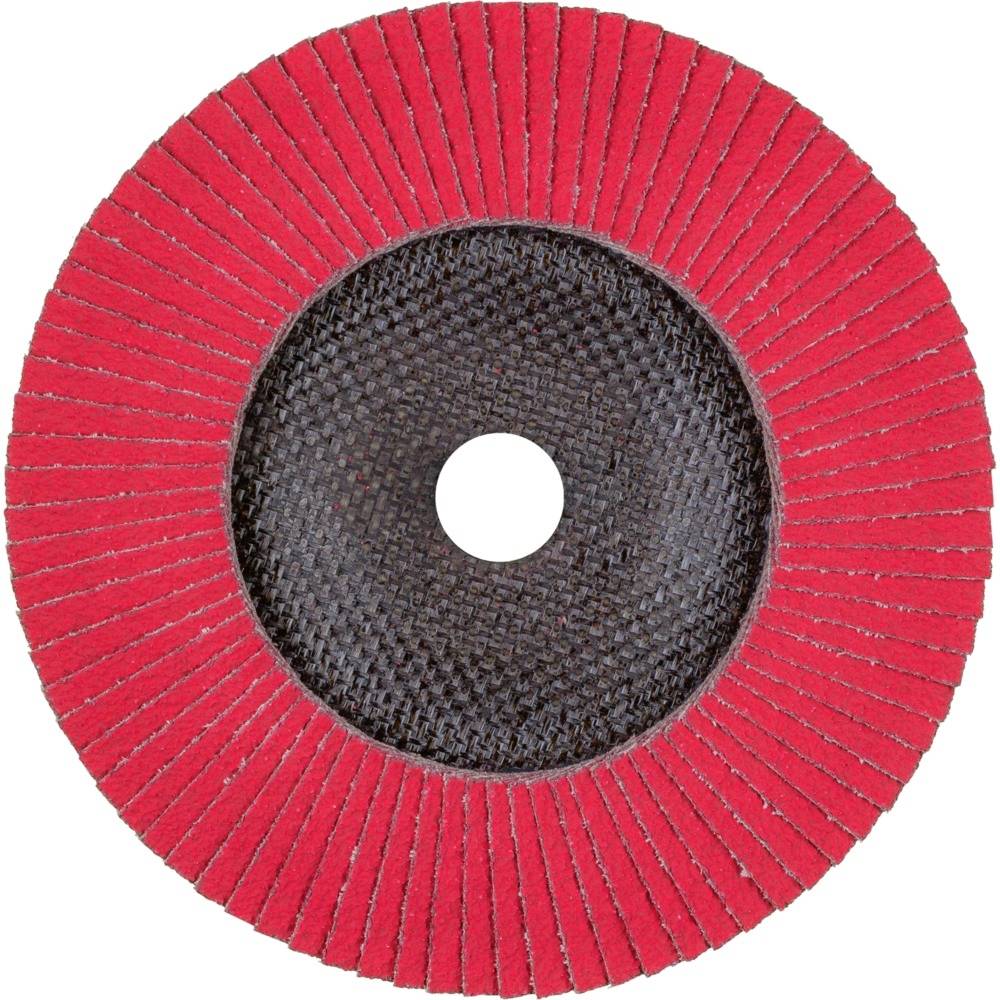 Ein roter Schleifteller mit konzentrischen kreisförmigen Schichten, hauptsächlich für Oberflächenschleifen verwendet.