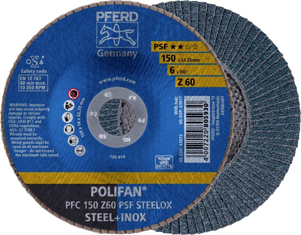 PFERD 67766150 PFC 150 Z 60 PSF STEELOX Fächerschleifscheibe Durchmesser 150 mm Bohrungs-Ø 22.23 mm