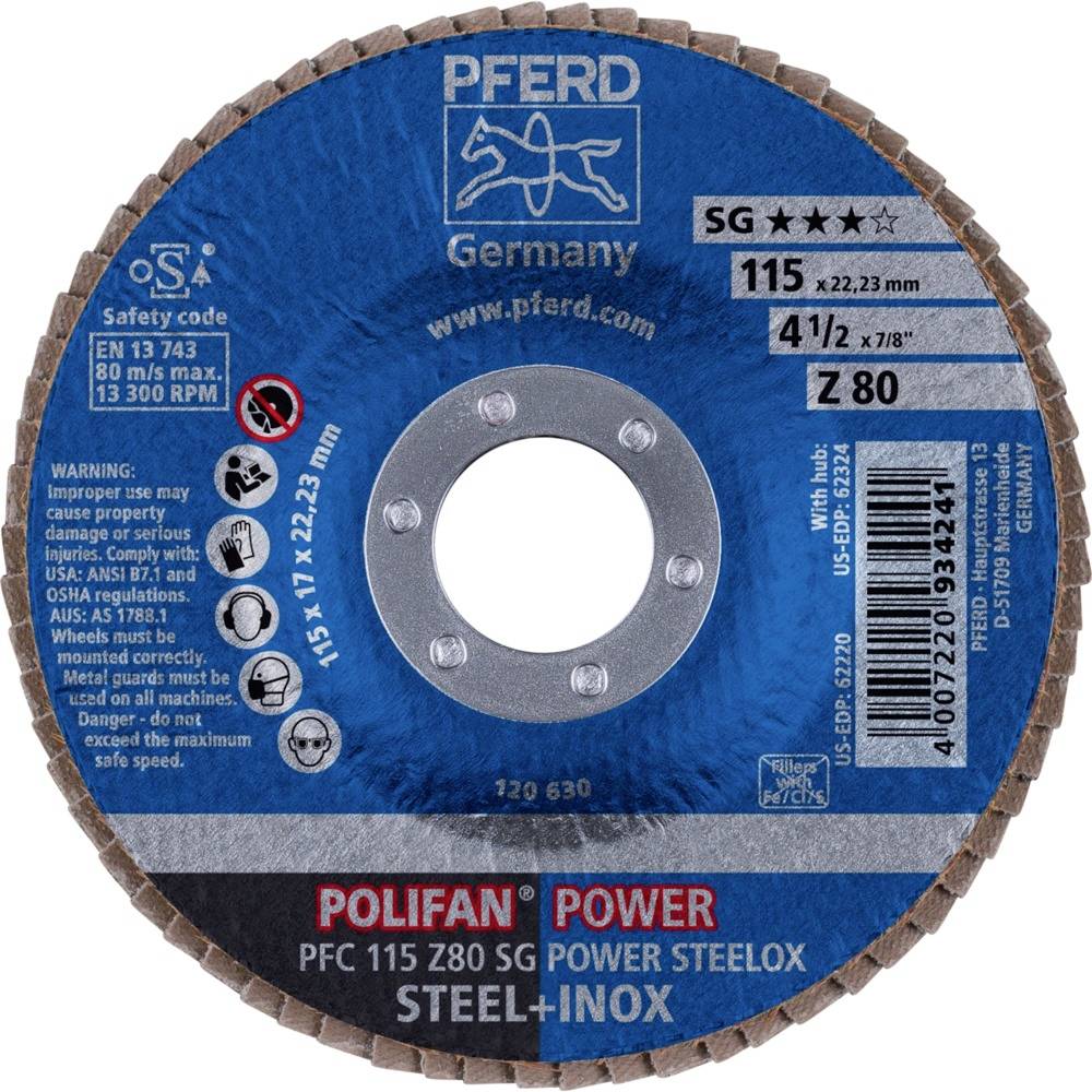 PFERD 67788116PFC 115 Z 80 SG POWER STEELOX Fächerschleifscheibe Durchmesser 115mm Bohrungs-Ø 22.23mm Edelstahl, Stahl 10St.