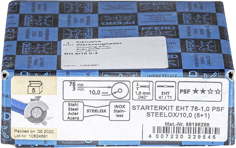 PFERD TOOLS STARTKIT EHT 76-1,0 PSF STEELOX/10 (5+1) 69198288 Trennscheiben-Set 76mm 1 St. Edelstahl, Stahl