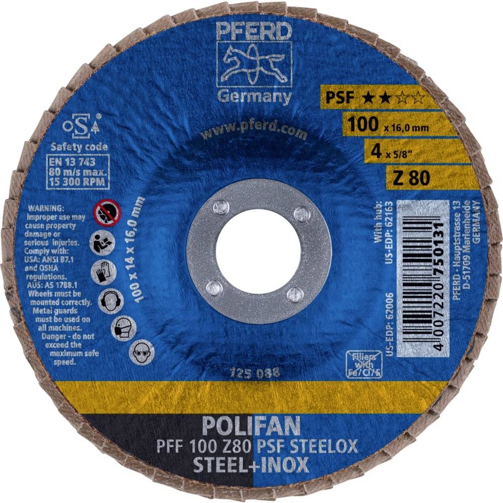 PFERD 69300662PFF 100 Z 80 PSF STEELOX/16,0 Fächerschleifscheibe Durchmesser 100mm Bohrungs-Ø 16mm Edelstahl, Stahl 10St.