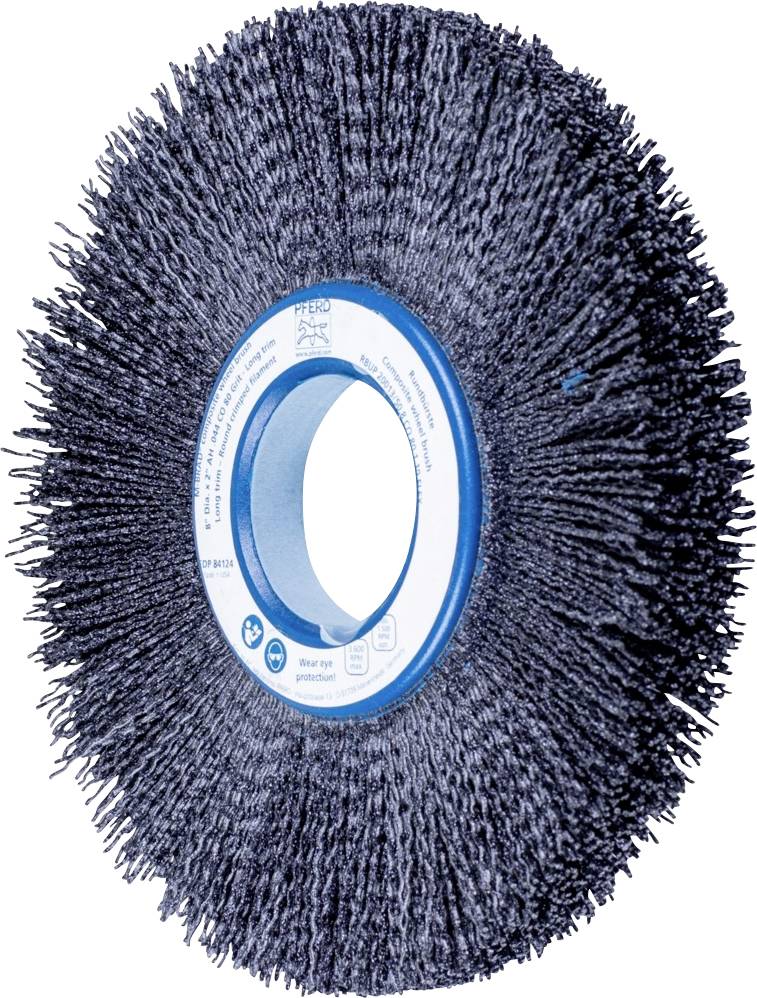 Bürstenscheibe mit blauen Borsten und einem zentralen Loch, geeignet für die Reinigung oder Oberflächenbearbeitung von Materialien.