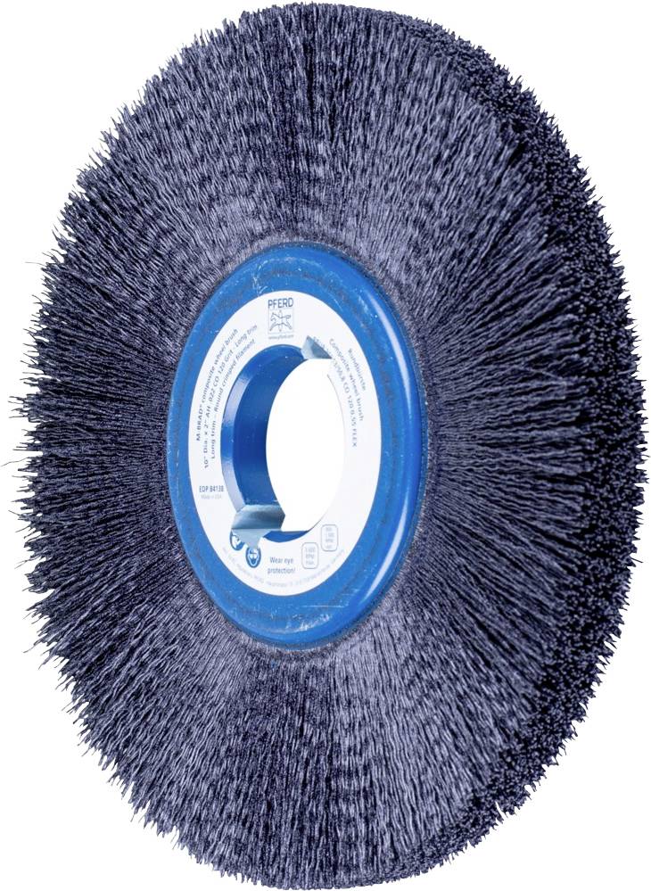 Eine große, runde Bürste mit blauen Borsten und einer blauen Mitte, vermutlich für industrielle Reinigungszwecke.