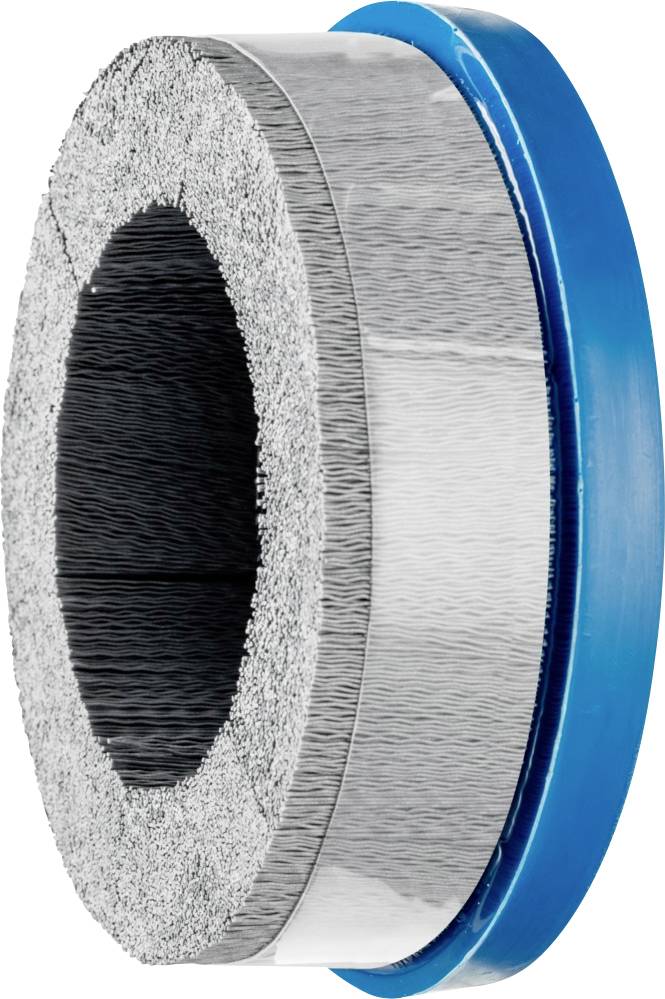 Bürstenring mit blauen Rand, zeigt dichte Borsten. Eignet sich für industrielle Reinigungs- und Entgratungsanwendungen.