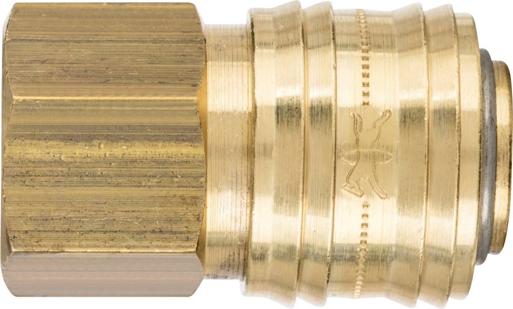 Messing-Schnellkupplung mit geripptem Design und Innengewinde, verwendet für den sicheren Anschluss von Schläuchen und Rohrleitungen.