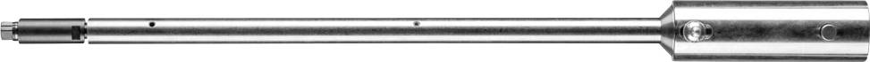 Chromfarbener, langer Metallstab mit zwei schwarzen Markierungen und einem breiteren Ende, möglicherweise Teil eines technischen Geräts.