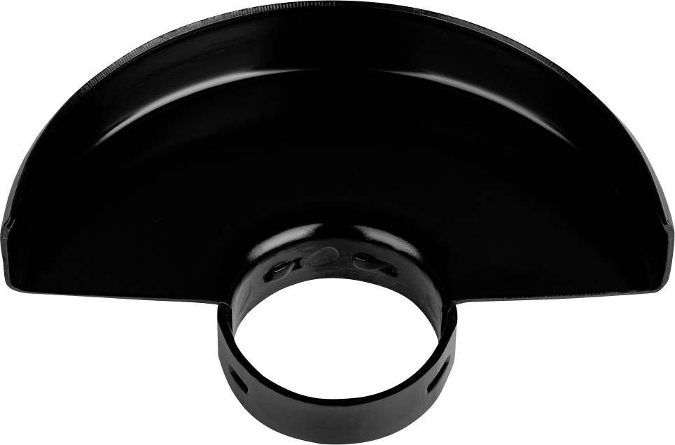 Schwarze Schutzhaube für Winkelschleifer in Halbkreisform; dient dem Schutz bei der Verwendung von Schleifscheiben.